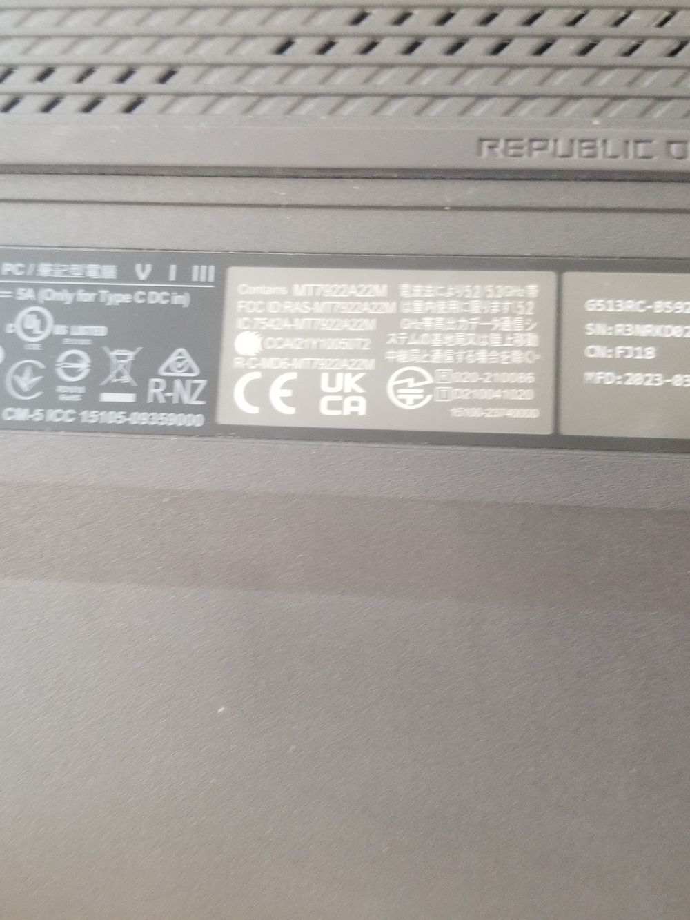 ASUS Black Laptop with Republic of Gamers Badge
